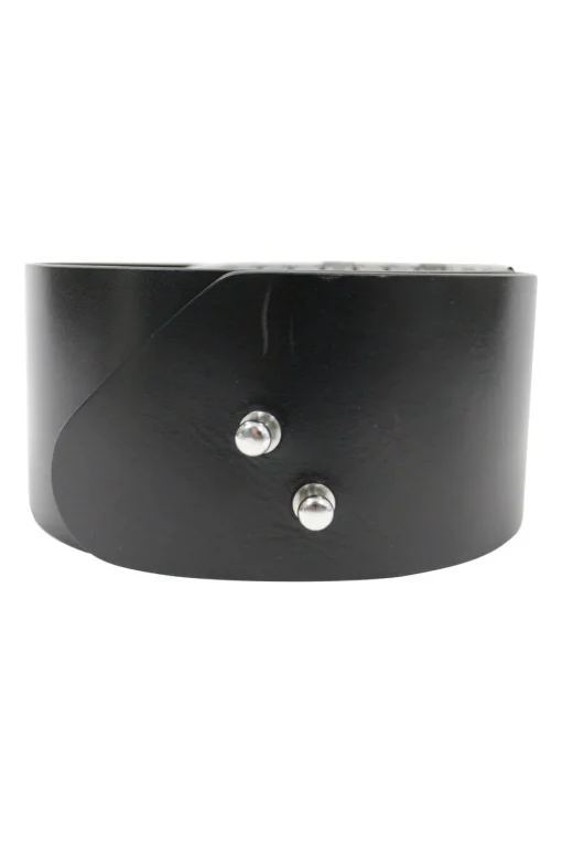 Black cow leather belt with metal scallop edge