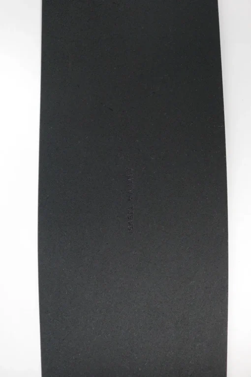Black cow leather belt with metal scallop edge