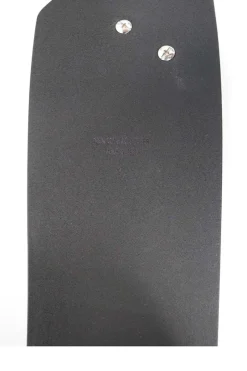 Black cow leather belt with metal scallop edge
