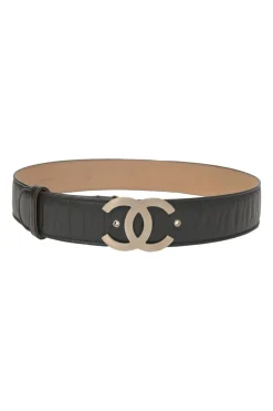 Black crinkle leather Coco Mark buckle belt