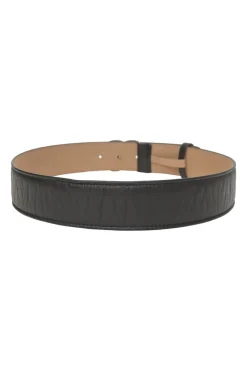 Black crinkle leather Coco Mark buckle belt