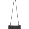 Black crinkle leather Rockstud spike crossbody flap bag with gunmetal hardware