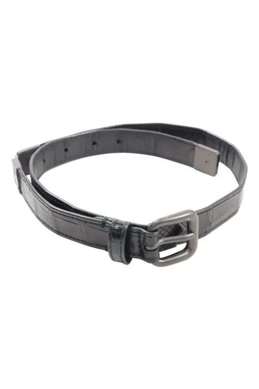 Black Croc Embossed Leather Belt with metal hinges