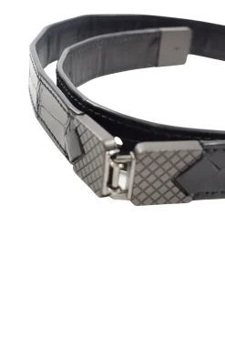Black Croc Embossed Leather Belt with metal hinges