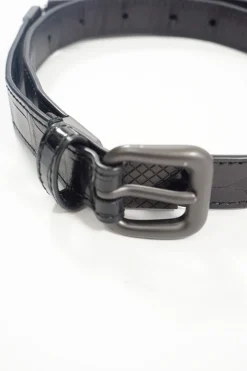 Black Croc Embossed Leather Belt with metal hinges