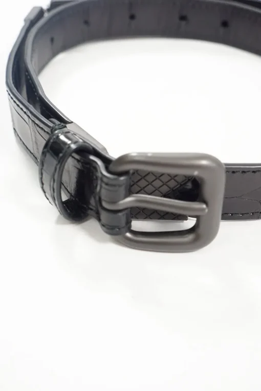 Black Croc Embossed Leather Belt with metal hinges