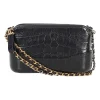 Black croc-embossed calfskin Gabrielle small hobo bag with logo on chain strap