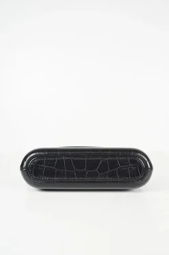 Black croc-embossed calfskin Gabrielle small hobo bag with logo on chain strap