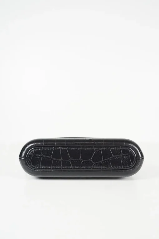 Black croc-embossed calfskin Gabrielle small hobo bag with logo on chain strap
