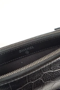 Black croc-embossed calfskin Gabrielle small hobo bag with logo on chain strap