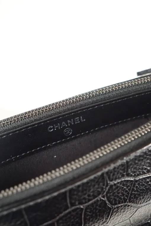 Black croc-embossed calfskin Gabrielle small hobo bag with logo on chain strap