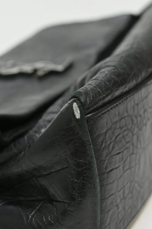 Black croc-embossed crinkle leather West Hollywood fold-over shoulder bag with adjustable shoulder strap