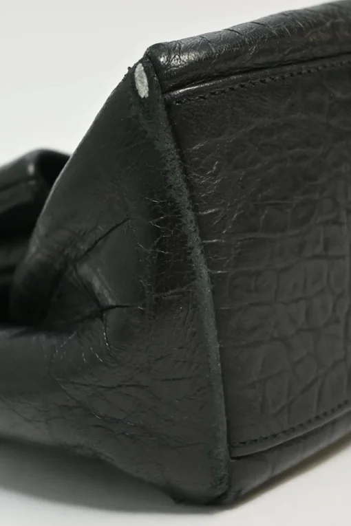Black croc-embossed crinkle leather West Hollywood fold-over shoulder bag with adjustable shoulder strap