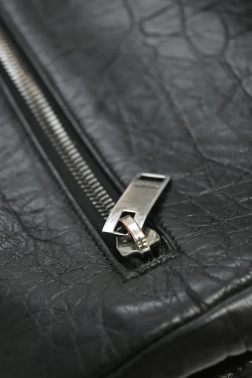 Black croc-embossed crinkle leather West Hollywood fold-over shoulder bag with adjustable shoulder strap