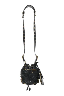 Black croc-embossed leather Le Cagole Xs crossbody bucket bag