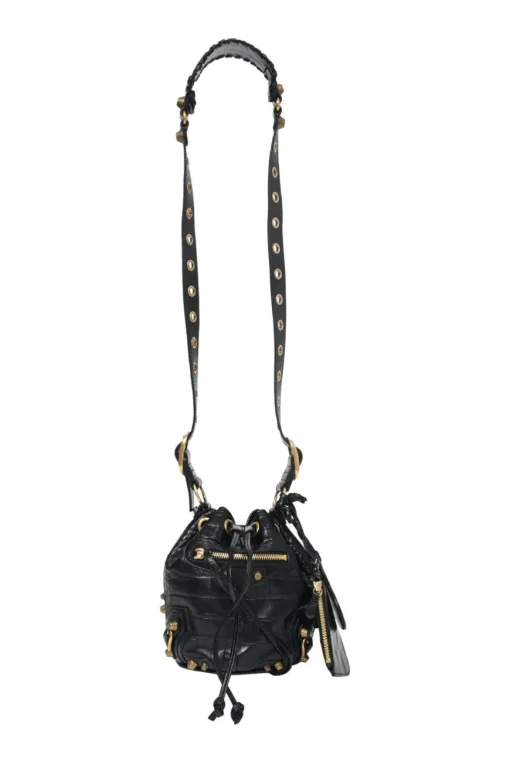 Black croc-embossed leather Le Cagole Xs crossbody bucket bag