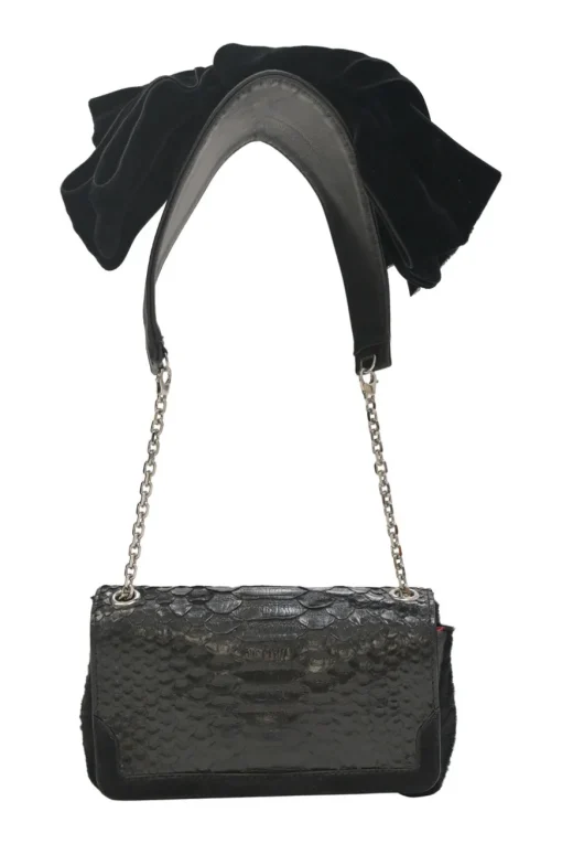 Black croc-embossed leather and calf hair Artemis velvet bow strap crossbody flap bag