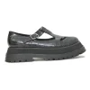 Black croc-embossed leather and rubber Aldwych T-Bar lug sole flatform Mary Jane pumps