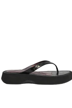Black croc-embossed leather and rubber Tessa flatform flip-flops