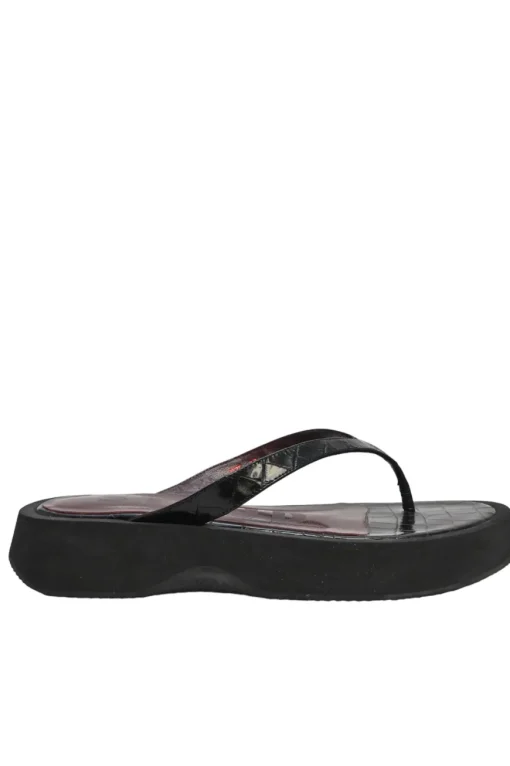 Black croc-embossed leather and rubber Tessa flatform flip-flops