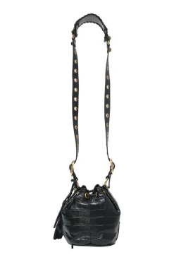 Black croc-embossed leather Le Cagole Xs crossbody bucket bag