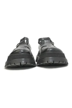 Black croc-embossed leather and rubber Aldwych T-Bar lug sole flatform Mary Jane pumps