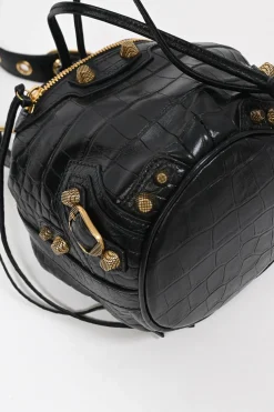 Black croc-embossed leather Le Cagole Xs crossbody bucket bag