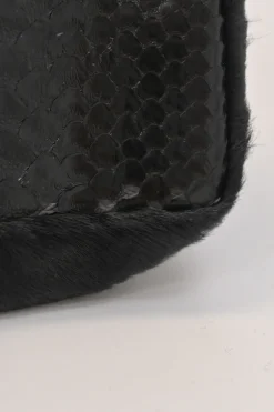 Black croc-embossed leather and calf hair Artemis velvet bow strap crossbody flap bag