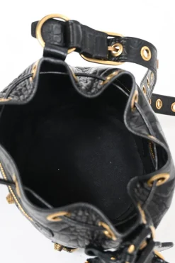 Black croc-embossed leather Le Cagole Xs crossbody bucket bag