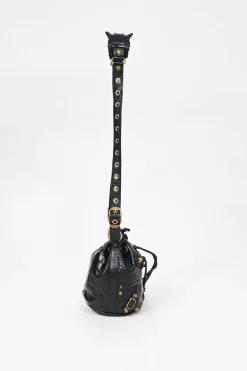 Black croc-embossed leather Le Cagole Xs crossbody bucket bag