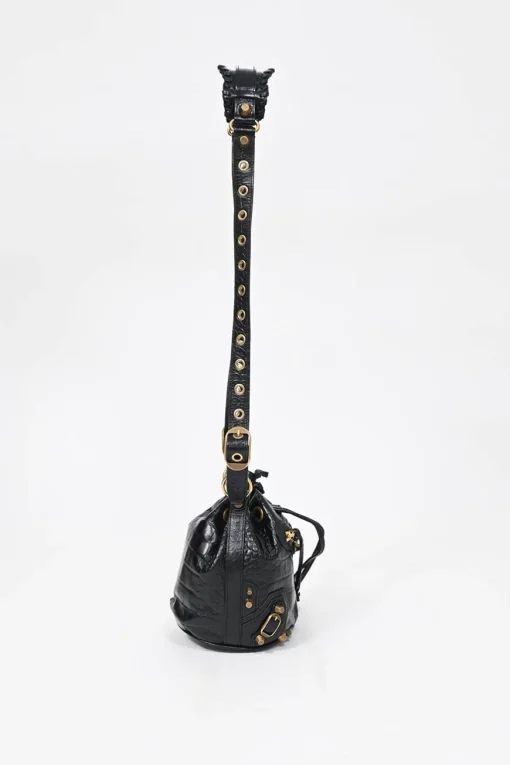 Black croc-embossed leather Le Cagole Xs crossbody bucket bag