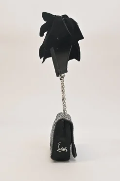 Black croc-embossed leather and calf hair Artemis velvet bow strap crossbody flap bag