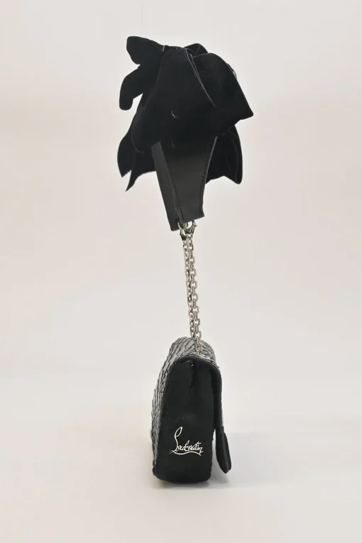 Black croc-embossed leather and calf hair Artemis velvet bow strap crossbody flap bag