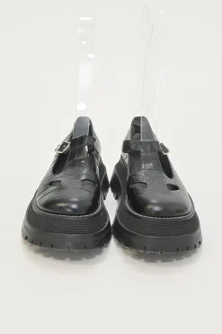 Black croc-embossed leather and rubber Aldwych T-Bar lug sole flatform Mary Jane pumps