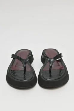Black croc-embossed leather and rubber Tessa flatform flip-flops