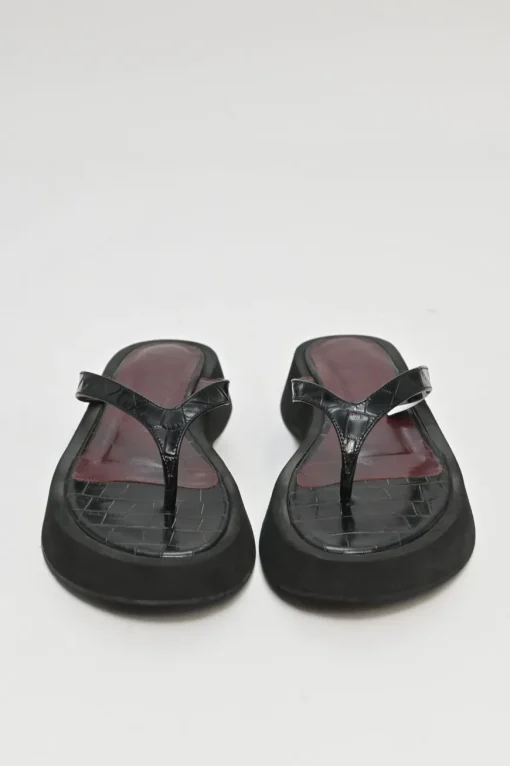 Black croc-embossed leather and rubber Tessa flatform flip-flops