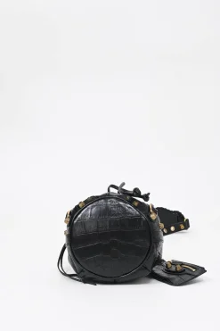 Black croc-embossed leather Le Cagole Xs crossbody bucket bag