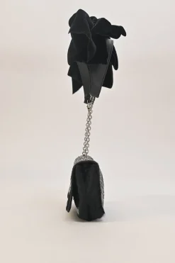Black croc-embossed leather and calf hair Artemis velvet bow strap crossbody flap bag