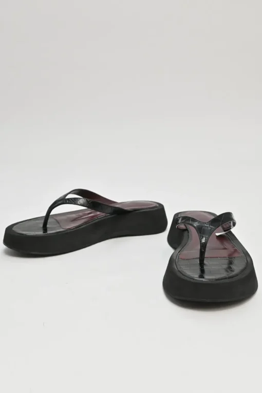 Black croc-embossed leather and rubber Tessa flatform flip-flops