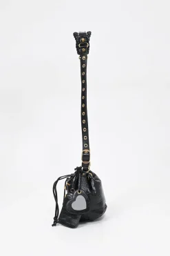 Black croc-embossed leather Le Cagole Xs crossbody bucket bag