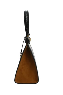 Black croc-embossed leather trapeze-shaped Lee Radziwill satchel with gold-tone metallic hardware