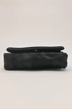 Black croc-embossed leather and calf hair Artemis velvet bow strap crossbody flap bag