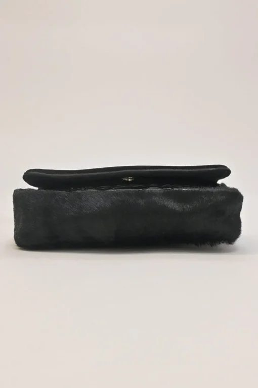 Black croc-embossed leather and calf hair Artemis velvet bow strap crossbody flap bag