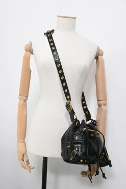 Black croc-embossed leather Le Cagole Xs crossbody bucket bag