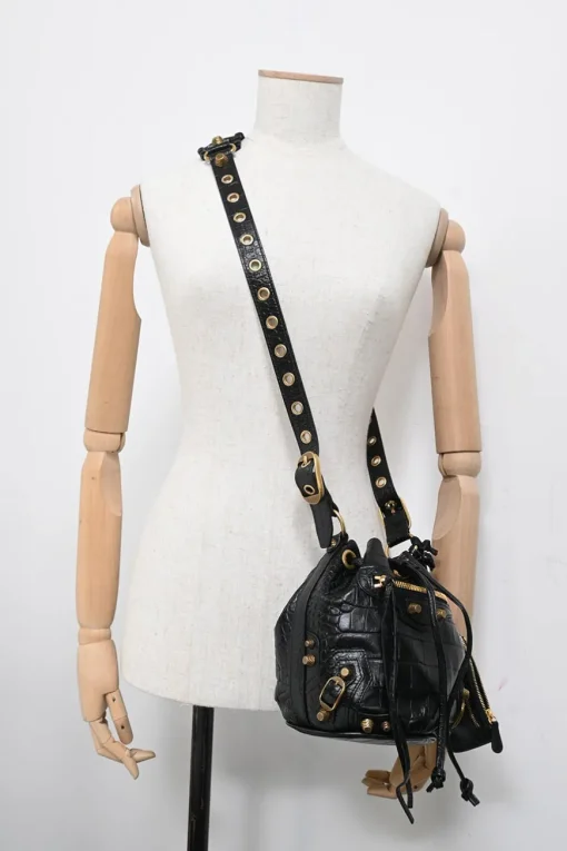 Black croc-embossed leather Le Cagole Xs crossbody bucket bag