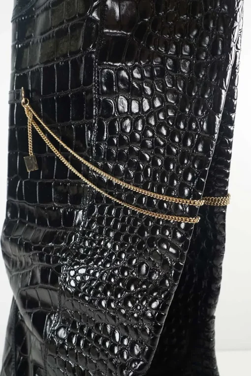 Black croc-embossed leather pull-on chain cowboy boots