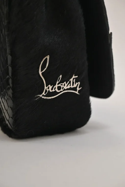 Black croc-embossed leather and calf hair Artemis velvet bow strap crossbody flap bag