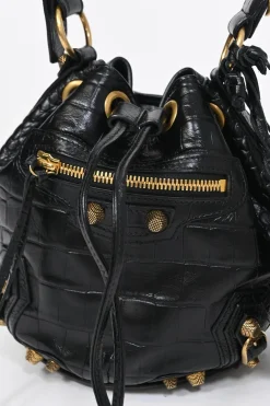 Black croc-embossed leather Le Cagole Xs crossbody bucket bag