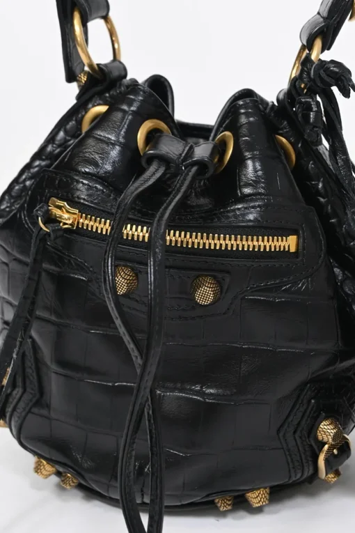 Black croc-embossed leather Le Cagole Xs crossbody bucket bag