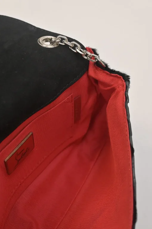 Black croc-embossed leather and calf hair Artemis velvet bow strap crossbody flap bag